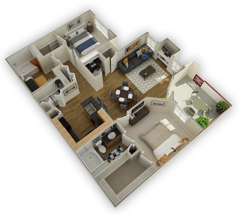 Floor plan for 2 beds, 2 baths, 1140 sqft